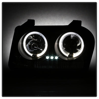 LED Halo Black Projector Headlights <br>05-08 Chrysler 300