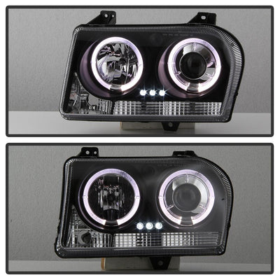 LED Halo Black Projector Headlights <br>05-08 Chrysler 300