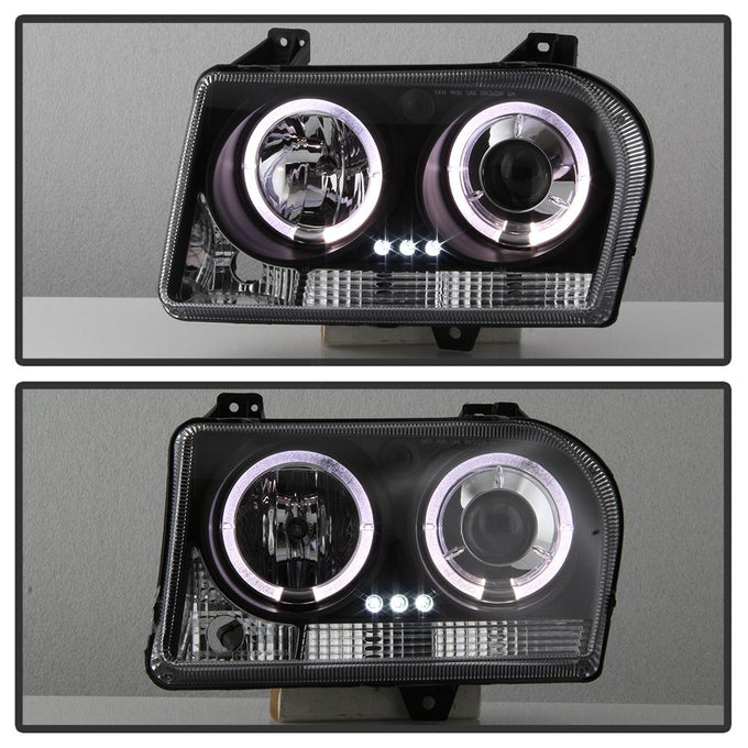 LED Halo Black Projector Headlights <br>05-08 Chrysler 300