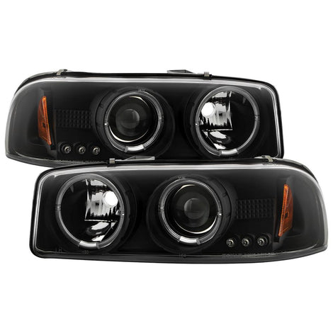 LED Halo Black Projector Headlights <br>99-06 GMC Sierra 1500-3500, Yukon, 2007 Classic