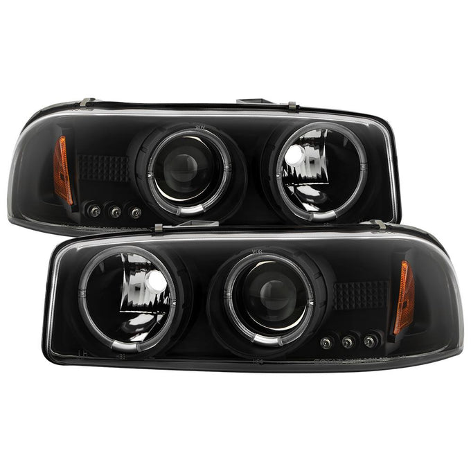 LED Halo Black Projector Headlights <br>99-06 GMC Sierra 1500-3500, Yukon, 2007 Classic