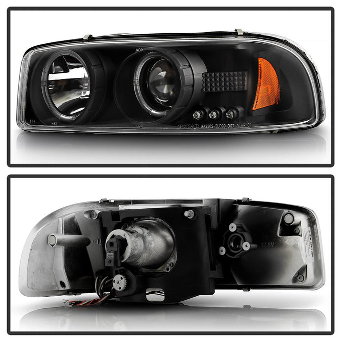 LED Halo Black Projector Headlights <br>99-06 GMC Sierra 1500-3500, Yukon, 2007 Classic