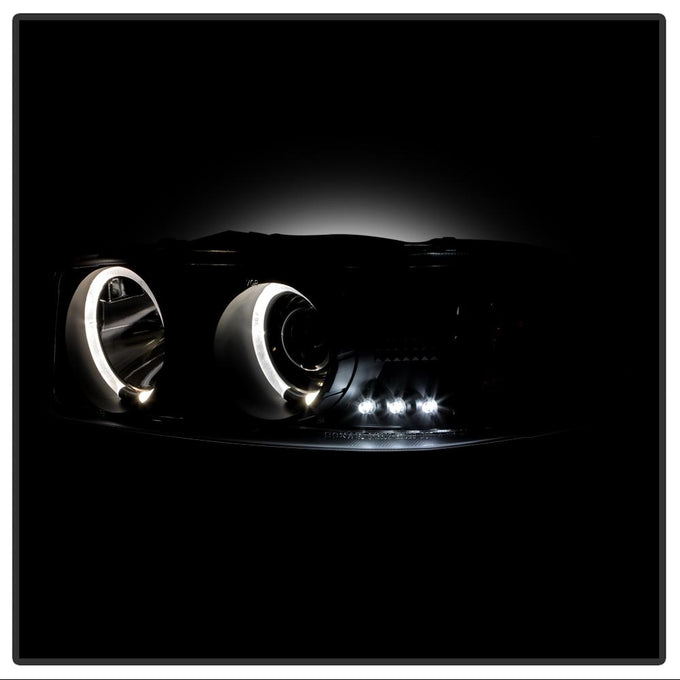 LED Halo Black Projector Headlights <br>99-06 GMC Sierra 1500-3500, Yukon, 2007 Classic