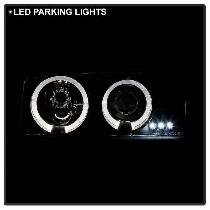LED Halo Black Projector Headlights <br>99-06 GMC Sierra 1500-3500, Yukon, 2007 Classic