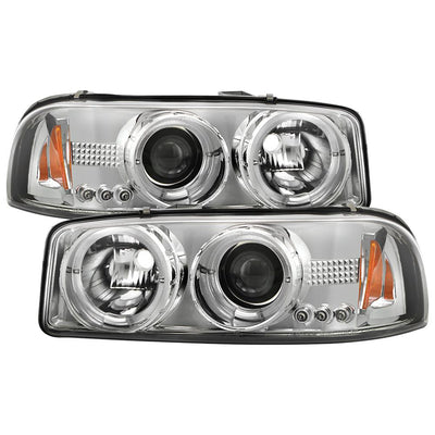 LED Halo Chrome Projector Headlights <br>99-06 GMC Sierra 1500-3500, Yukon, 2007 Classic