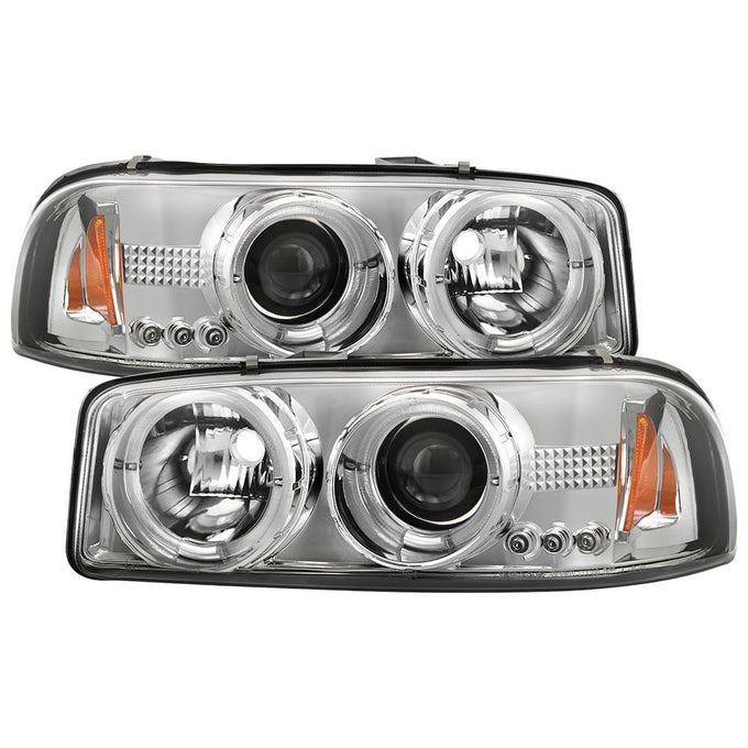 LED Halo Chrome Projector Headlights <br>99-06 GMC Sierra 1500-3500, Yukon, 2007 Classic