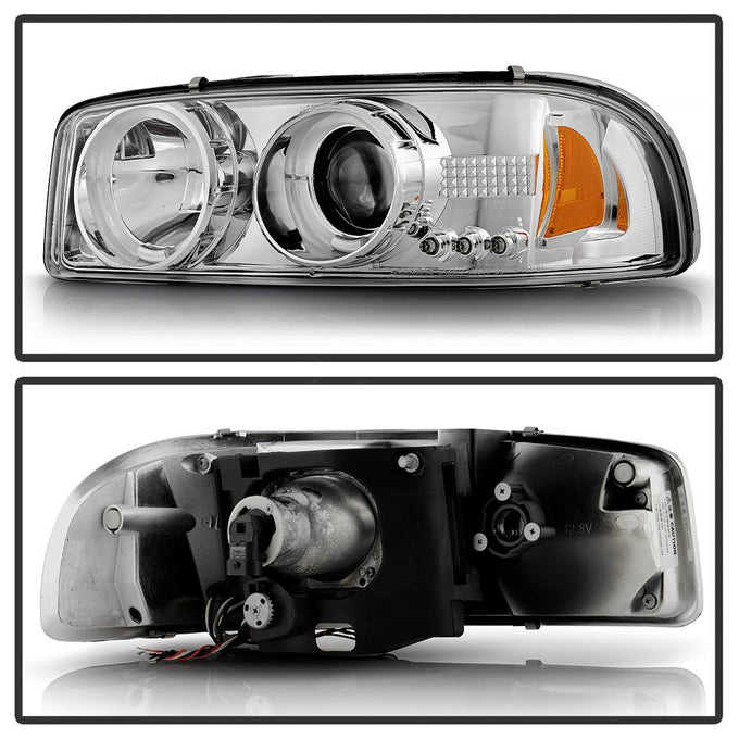 LED Halo Chrome Projector Headlights <br>99-06 GMC Sierra 1500-3500, Yukon, 2007 Classic