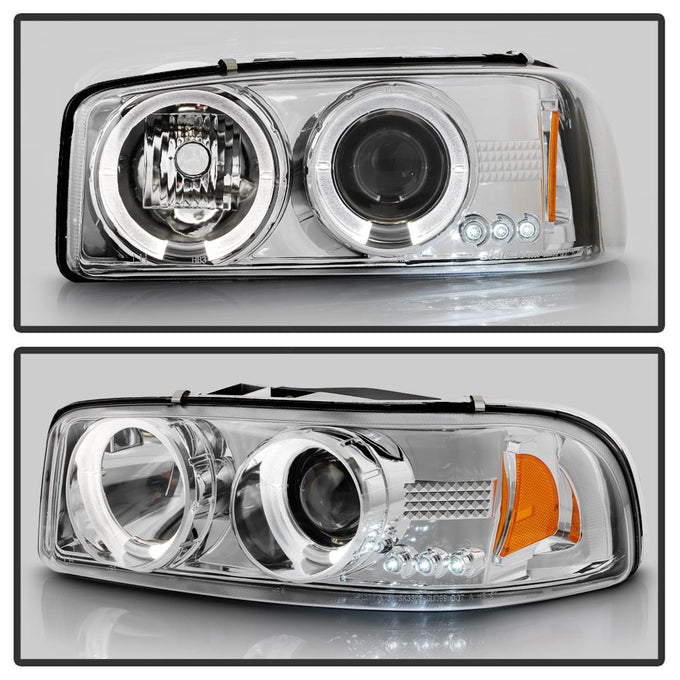 LED Halo Chrome Projector Headlights <br>99-06 GMC Sierra 1500-3500, Yukon, 2007 Classic