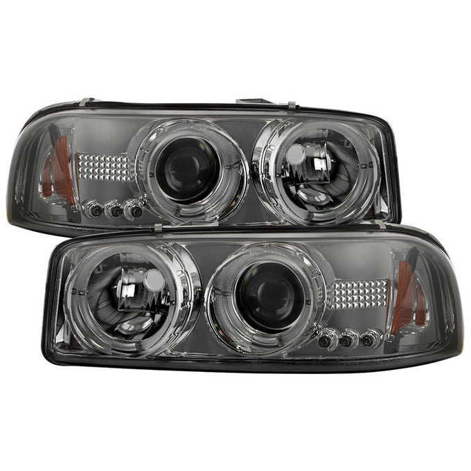 LED Halo Smoke Projector Headlights <br>99-06 GMC Sierra 1500-3500, Yukon, 2007 Classic