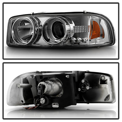 LED Halo Smoke Projector Headlights <br>99-06 GMC Sierra 1500-3500, Yukon, 2007 Classic