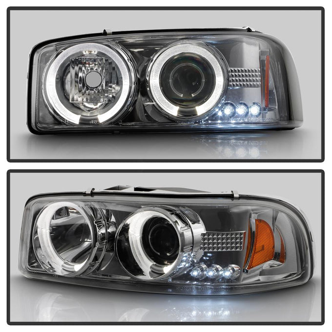 LED Halo Smoke Projector Headlights <br>99-06 GMC Sierra 1500-3500, Yukon, 2007 Classic