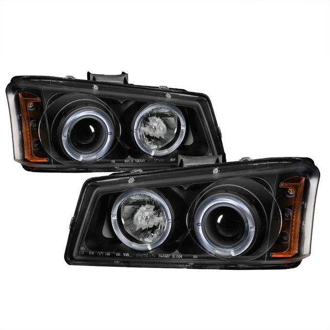 LED Halo Black Projector Headlights <br>02-06 Chevy Avalanche, Silverado 1500