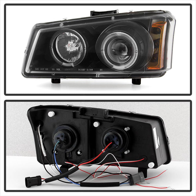 LED Halo Black Projector Headlights <br>02-06 Chevy Avalanche, Silverado 1500