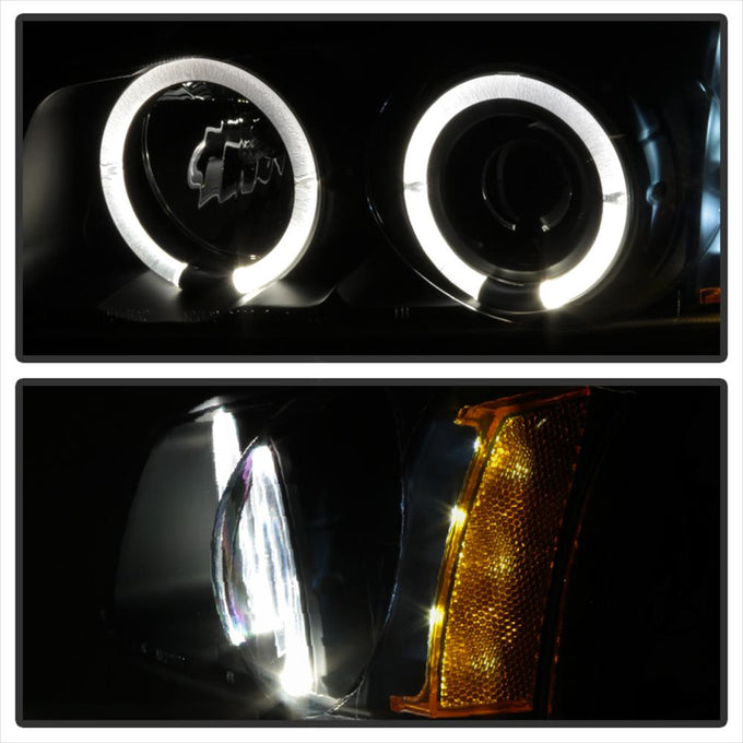 LED Halo Black Projector Headlights <br>02-06 Chevy Avalanche, Silverado 1500