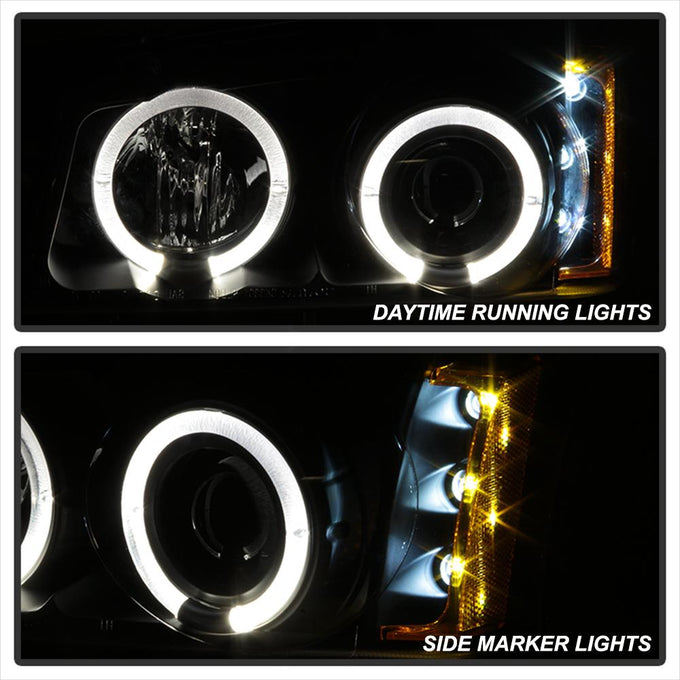 LED Halo Black Projector Headlights <br>02-06 Chevy Avalanche, Silverado 1500