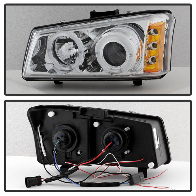 LED Halo Chrome Projector Headlights <br>02-06 Chevy Avalanche, Silverado 1500