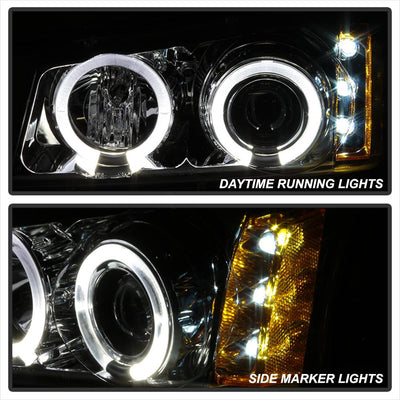 LED Halo Chrome Projector Headlights <br>02-06 Chevy Avalanche, Silverado 1500