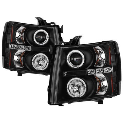 LED Halo Black Projector Headlights <br>07-13 Chevy Silverado 1500, 2500 HD, 3500 HD