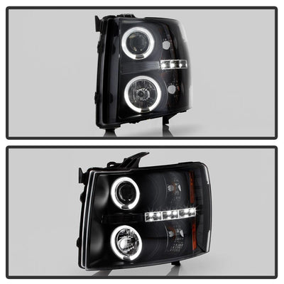 LED Halo Black Projector Headlights <br>07-13 Chevy Silverado 1500, 2500 HD, 3500 HD