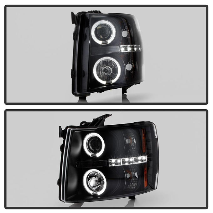 LED Halo Black Projector Headlights <br>07-13 Chevy Silverado 1500, 2500 HD, 3500 HD