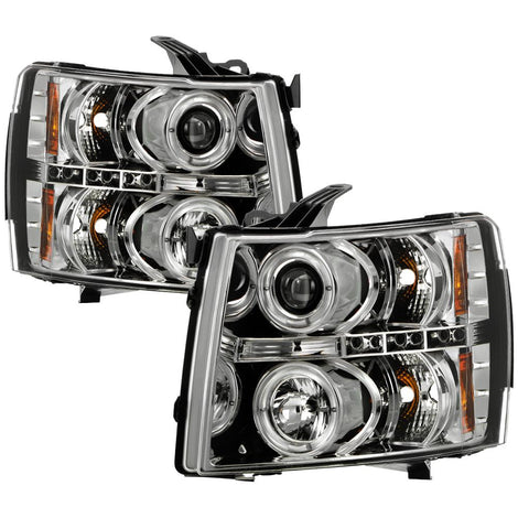 LED Halo Chrome Projector Headlights <br>07-13 Chevy Silverado 1500, 2500 HD, 3500 HD