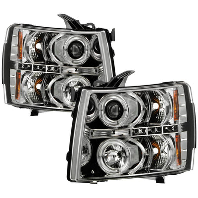 LED Halo Chrome Projector Headlights <br>07-13 Chevy Silverado 1500, 2500 HD, 3500 HD
