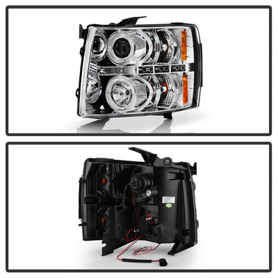 LED Halo Chrome Projector Headlights <br>07-13 Chevy Silverado 1500, 2500 HD, 3500 HD