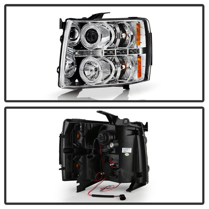 LED Halo Chrome Projector Headlights <br>07-13 Chevy Silverado 1500, 2500 HD, 3500 HD
