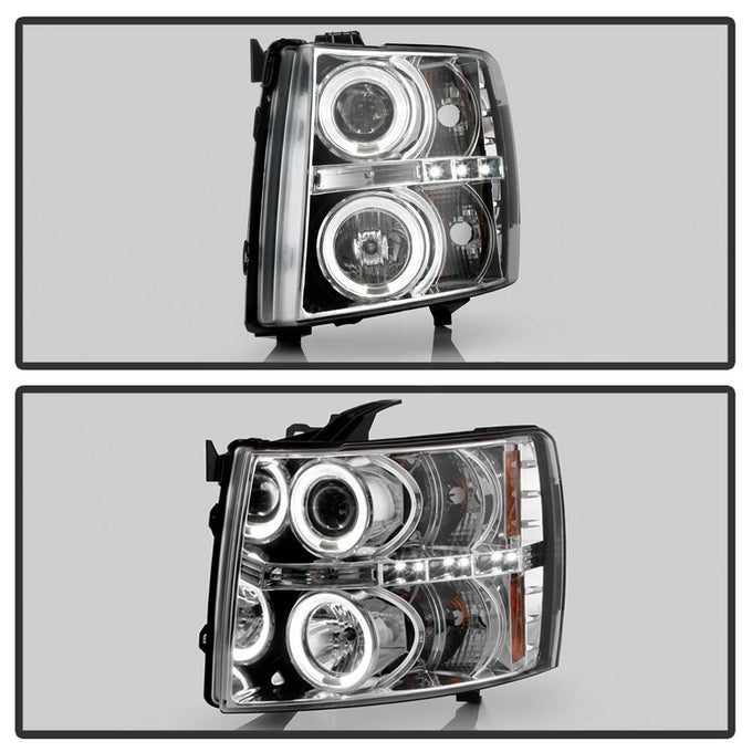 LED Halo Chrome Projector Headlights <br>07-13 Chevy Silverado 1500, 2500 HD, 3500 HD