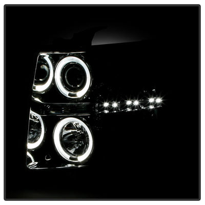 LED Halo Chrome Projector Headlights <br>07-13 Chevy Silverado 1500, 2500 HD, 3500 HD