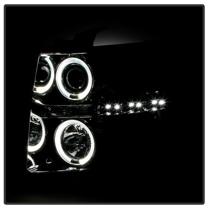 LED Halo Chrome Projector Headlights <br>07-13 Chevy Silverado 1500, 2500 HD, 3500 HD