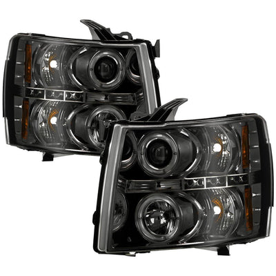 LED Halo Smoke Projector Headlights <br>07-13 Chevy Silverado 1500, 2500 HD, 3500 HD