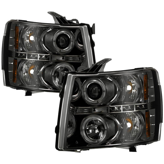 LED Halo Smoke Projector Headlights <br>07-13 Chevy Silverado 1500, 2500 HD, 3500 HD