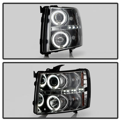 LED Halo Smoke Projector Headlights <br>07-13 Chevy Silverado 1500, 2500 HD, 3500 HD