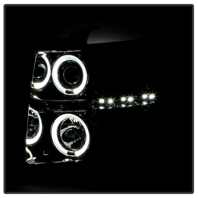 LED Halo Smoke Projector Headlights <br>07-13 Chevy Silverado 1500, 2500 HD, 3500 HD