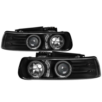LED Halo Black Projector Headlights <br>99-02 Chevy Silverado, 00-06 Suburban 1500, 2500