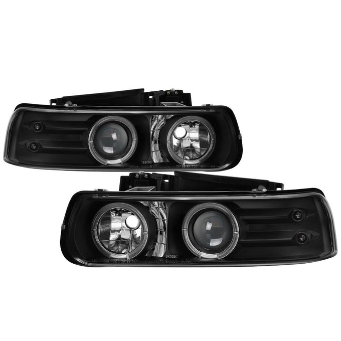 LED Halo Black Projector Headlights <br>99-02 Chevy Silverado, 00-06 Suburban 1500, 2500