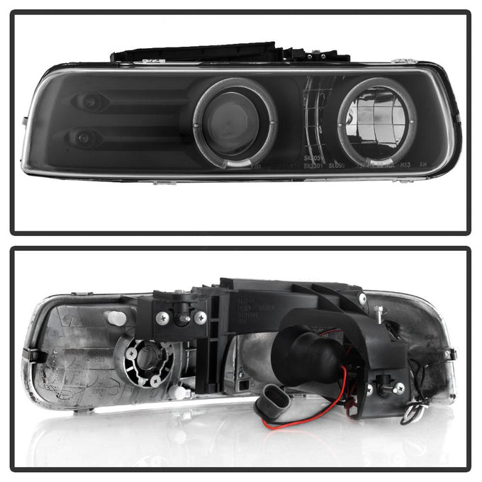 LED Halo Black Projector Headlights <br>99-02 Chevy Silverado, 00-06 Suburban 1500, 2500