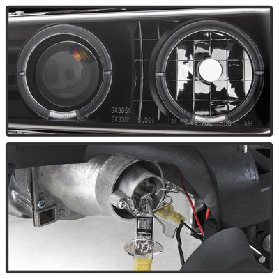 LED Halo Black Projector Headlights <br>99-02 Chevy Silverado, 00-06 Suburban 1500, 2500
