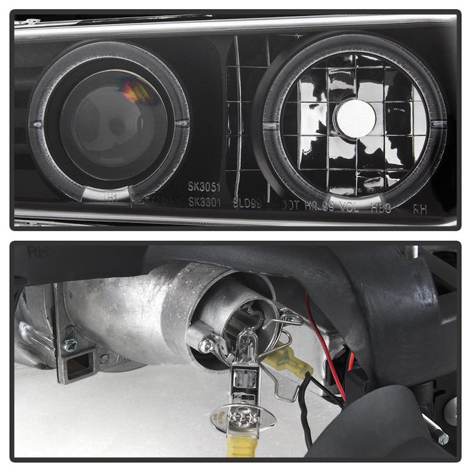 LED Halo Black Projector Headlights <br>99-02 Chevy Silverado, 00-06 Suburban 1500, 2500