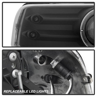 LED Halo Black Projector Headlights <br>99-02 Chevy Silverado, 00-06 Suburban 1500, 2500