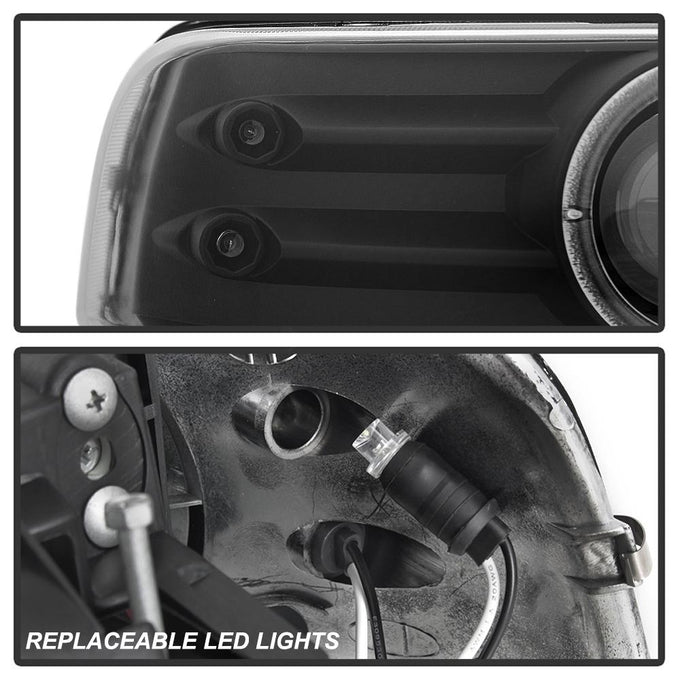 LED Halo Black Projector Headlights <br>99-02 Chevy Silverado, 00-06 Suburban 1500, 2500