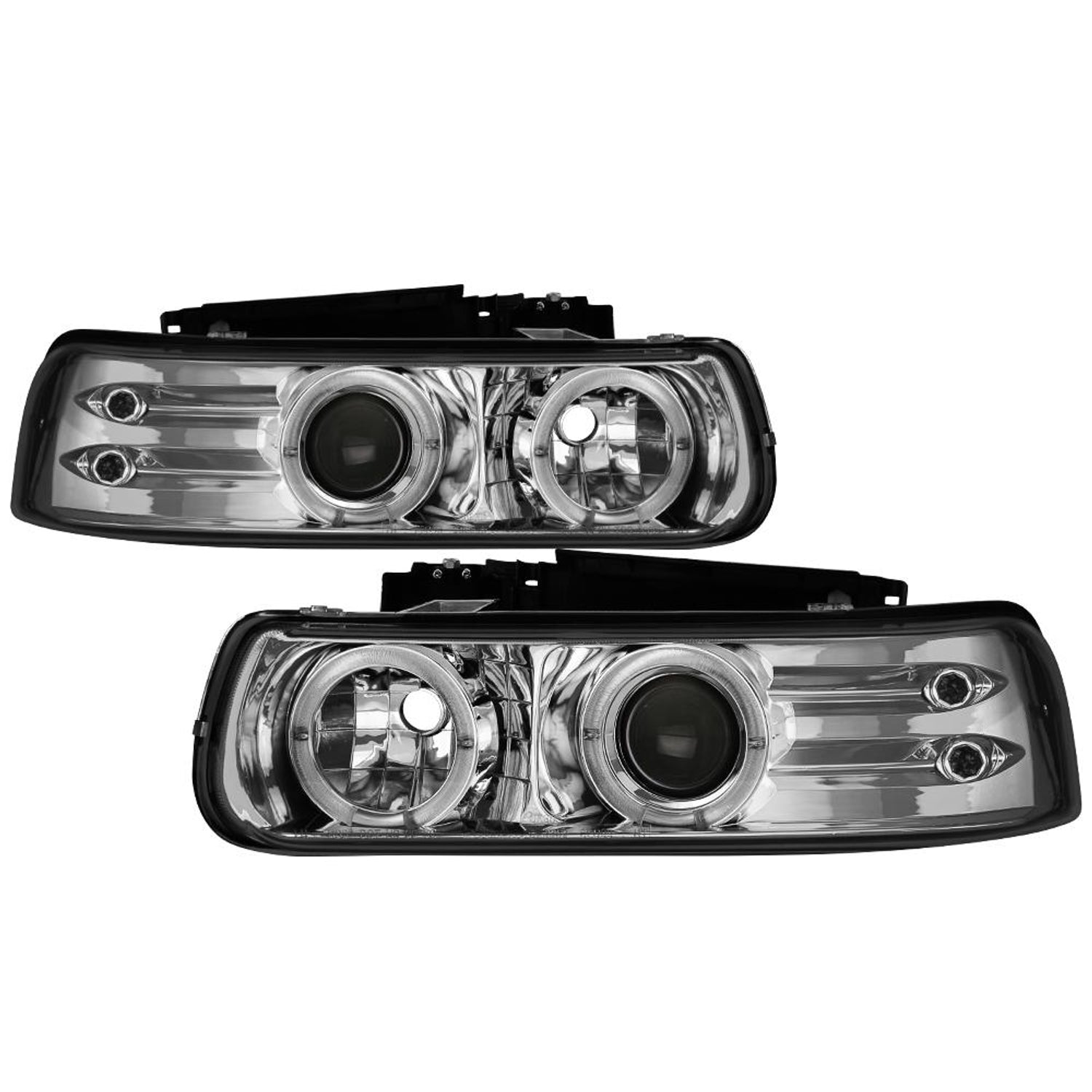 LED Halo Chrome Projector Headlights <br>99-02 Chevy Silverado, 00-06 Suburban 1500, 2500