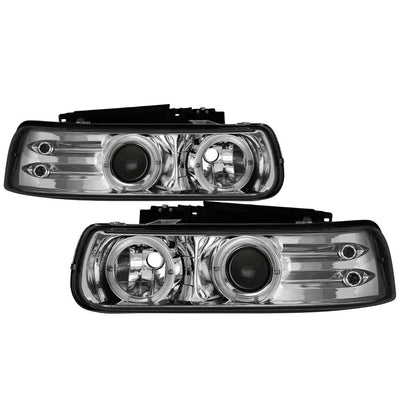LED Halo Chrome Projector Headlights <br>99-02 Chevy Silverado, 00-06 Suburban 1500, 2500