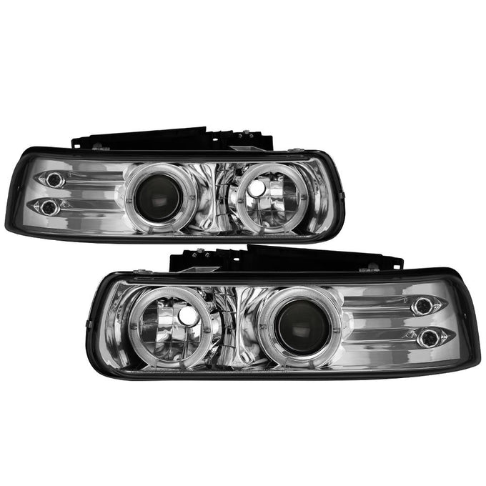 LED Halo Chrome Projector Headlights <br>99-02 Chevy Silverado, 00-06 Suburban 1500, 2500