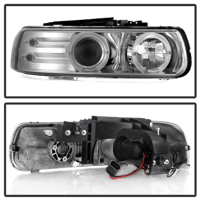 LED Halo Chrome Projector Headlights <br>99-02 Chevy Silverado, 00-06 Suburban 1500, 2500