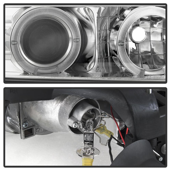 LED Halo Chrome Projector Headlights <br>99-02 Chevy Silverado, 00-06 Suburban 1500, 2500