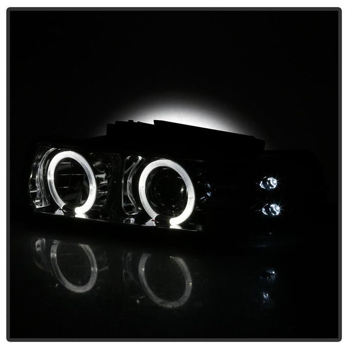 LED Halo Chrome Projector Headlights <br>99-02 Chevy Silverado, 00-06 Suburban 1500, 2500
