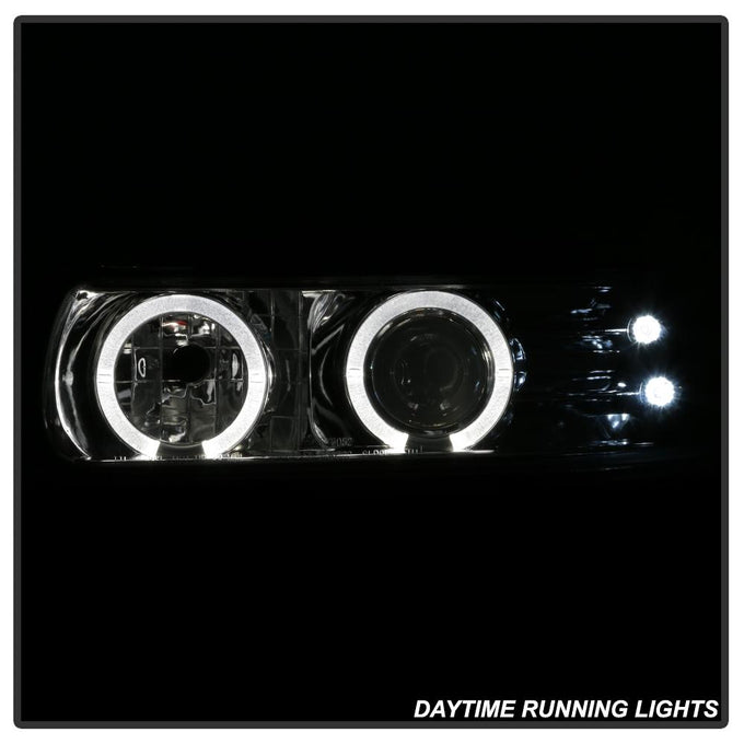 LED Halo Chrome Projector Headlights <br>99-02 Chevy Silverado, 00-06 Suburban 1500, 2500