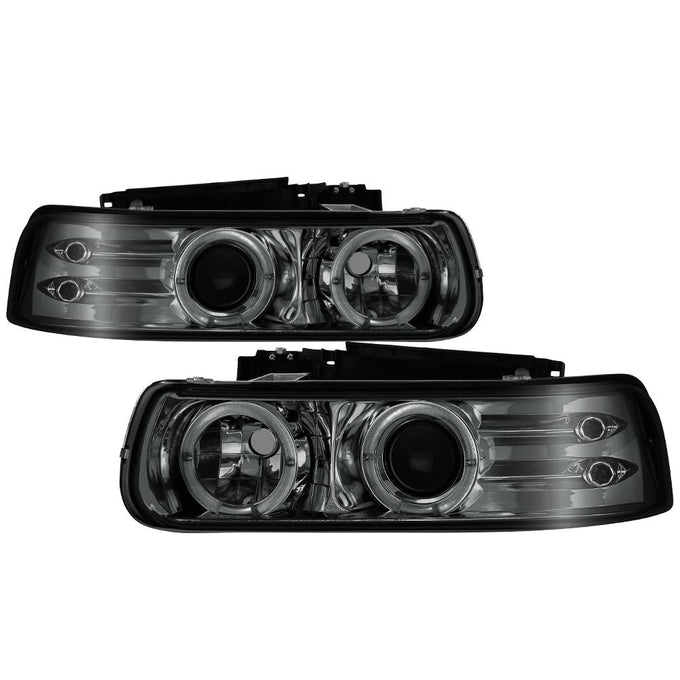 LED Halo Smoke Projector Headlights <br>99-02 Chevy Silverado, 00-06 Suburban 1500, 2500